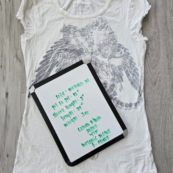 Y2K fairy silver metallic graphic print white tissue t-shirt | WMS M - Picture 7 of 7